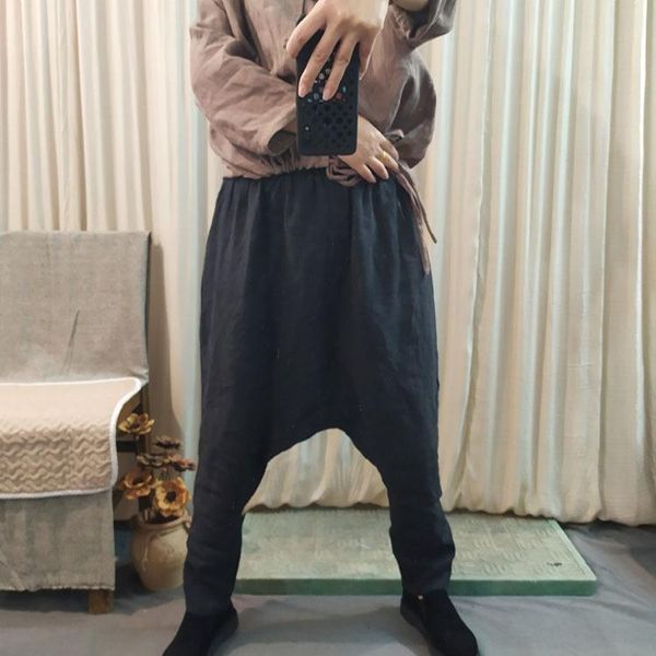 

women's pants & capris women loose ramie spring summer harem ladies elastic waist plus size trousers female 2021 vintage, Black;white