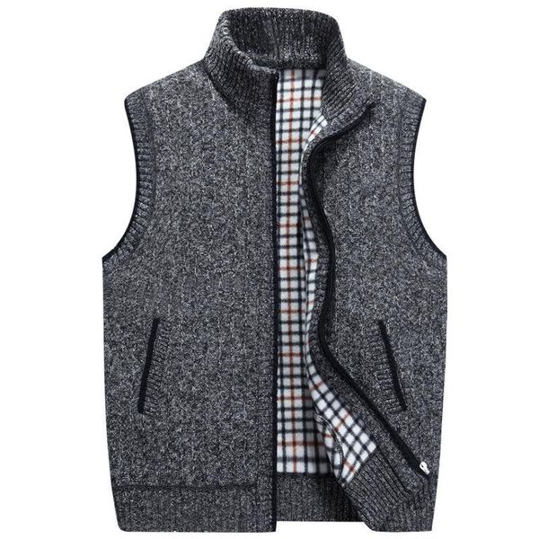 

men's vests mens sleeveless vest sweaters autumn winter thick warm wool coats casual slim knitted zipper cashmere waistcoat fleece swea, Black;white