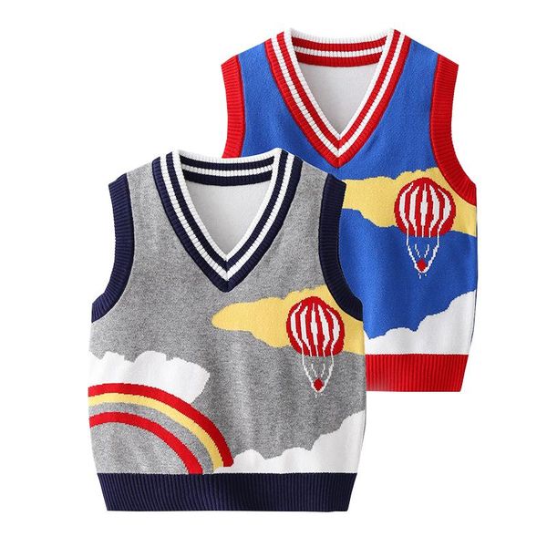 

pullover lovely pattern boys sweater vest coton v-neck toddler knitwear fall clothes for kids children clothing, Blue