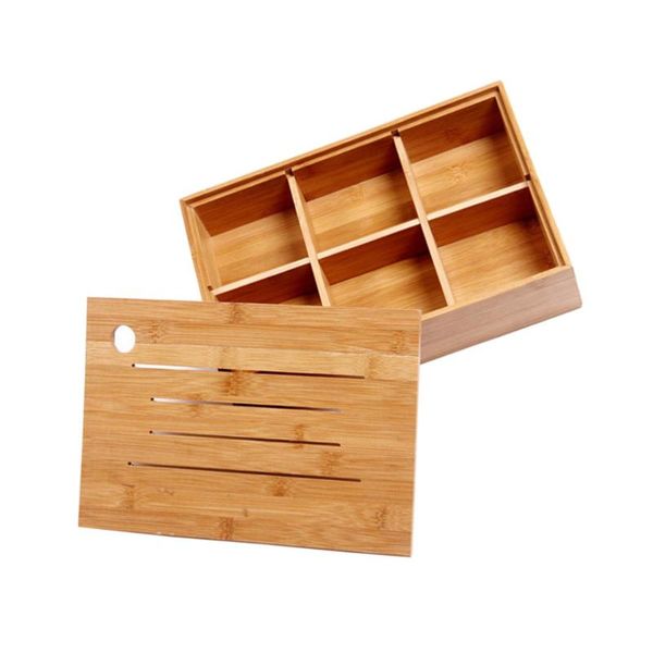 

dishes & plates bamboo dried fruit box 4 grids multifunction plate with lid tea tray for candy fruits snack (rectangle)