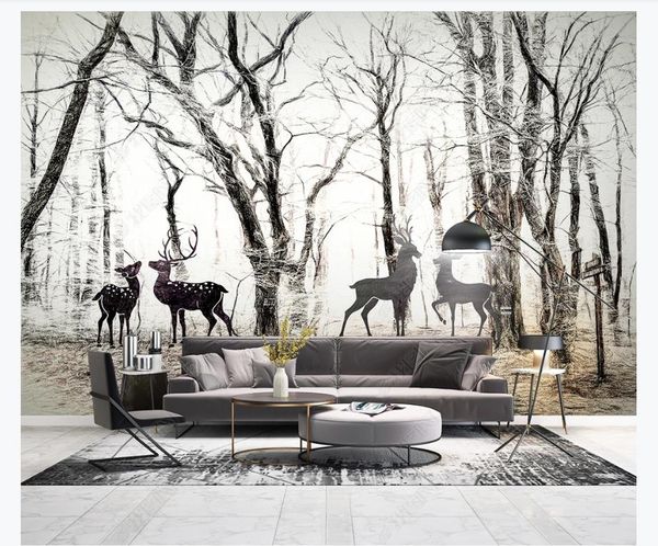 

custom 3d large mural wallpaper forest elk sika deer brick wall children's room tv background living bedroom