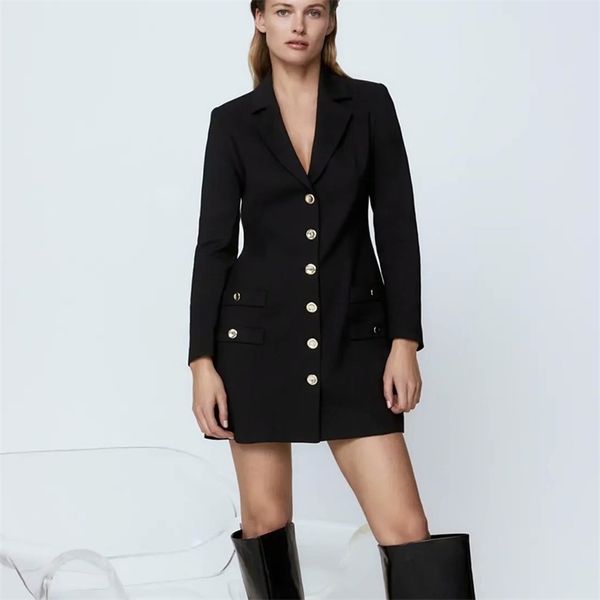 

spring autumn za women dress solid mini party notched vestidos single breasted female fashion dresses msd1696 210422, Black;gray