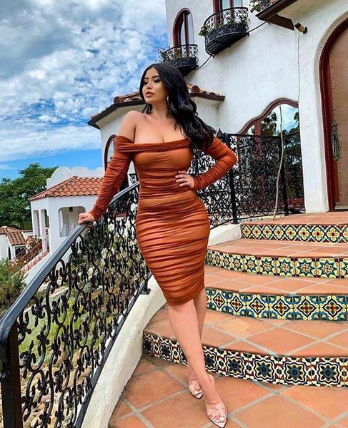 

casual dresses women autumn winter bodycon bandage mesh draped dress off shoulder long sleeve elegant midi party vestidos, Black;gray