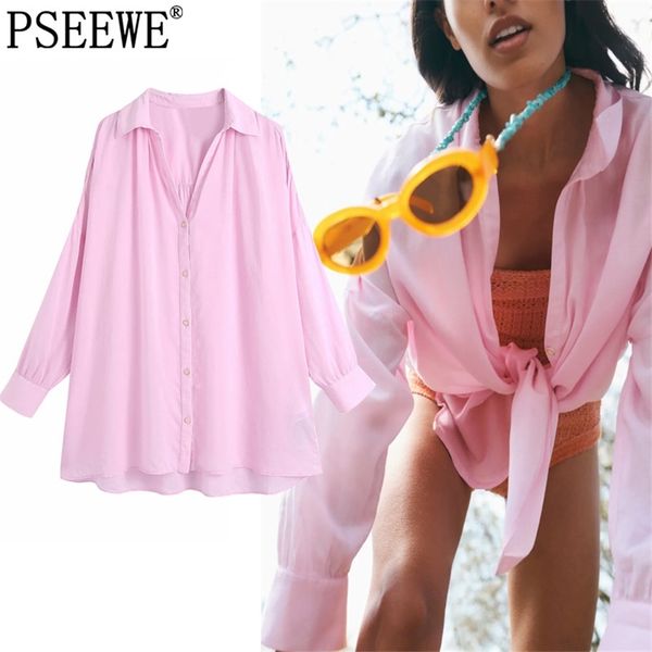 

summer blouses women pink oversized shirts woman long sleeve plus size female button up casual thin 210519, White