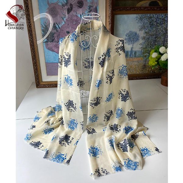 

nepalese hand printed 100% marino wool scarf shalw thin and ultra soft warm small & big size factory price white blue scarves, Blue;gray