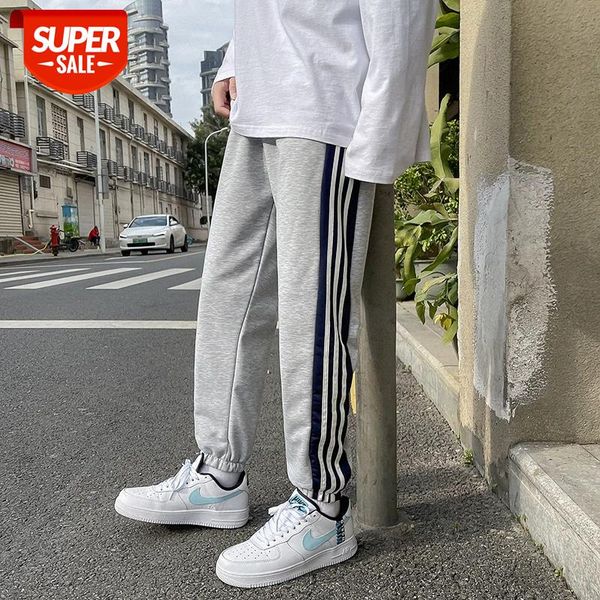 

hong kong style striped sweatpants men's loose korean version of the trend student sports and leisure leggings #vh5j, Black