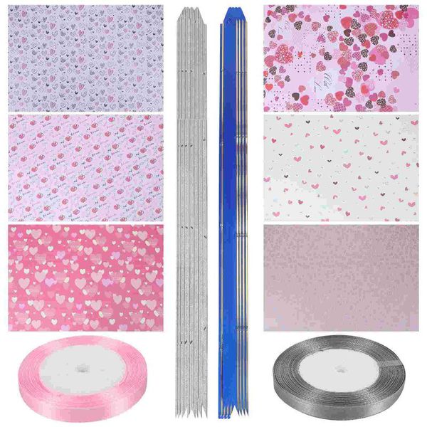 

gift wrap 1 set/42pcs paper ribbon flower decor for valentine's day wrapping