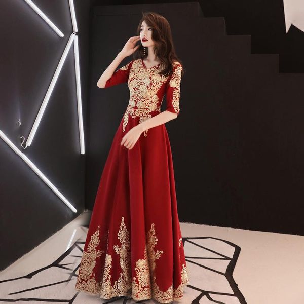 

casual dresses dark red party evening long cheongsam retro slim dress marriage gown chinese style wedding qipao lady clothes vestido xs-xxxl, Black;gray