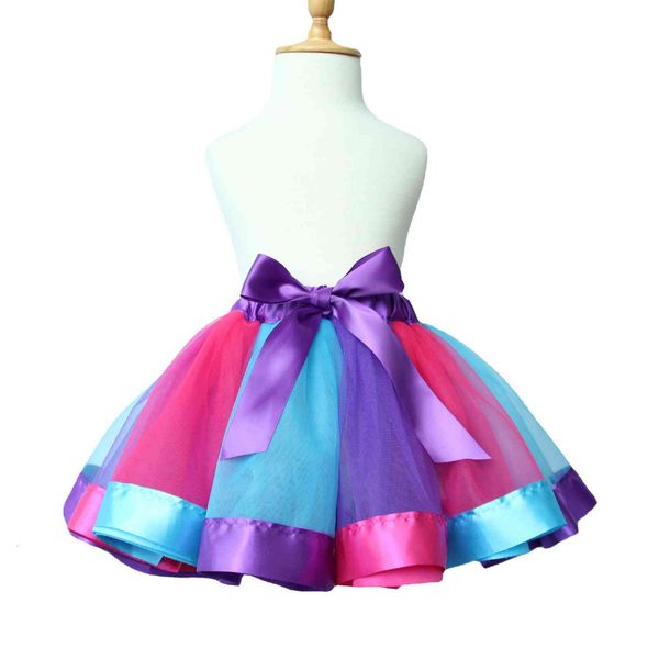 

children's skirt rainbow mesh tutu half wear, White
