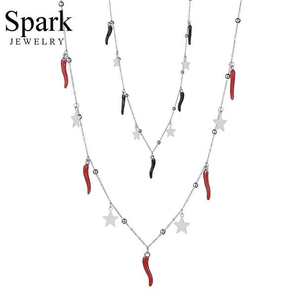 

spark fantastic star chili pendant necklace simple stainless steel chain necklaces for women charm jewelry birthday gift collier, Silver