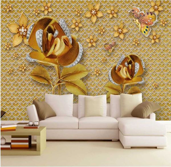 

wallpapers luxury diamond wall gold rose living room tv background custom wallpaper 8d waterproof covering