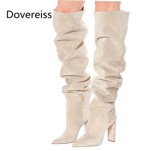 

boots dovereiss fashion zapatillas mujer winter pointed toe slip on dark brown consice suede over the knee 44 45, Black