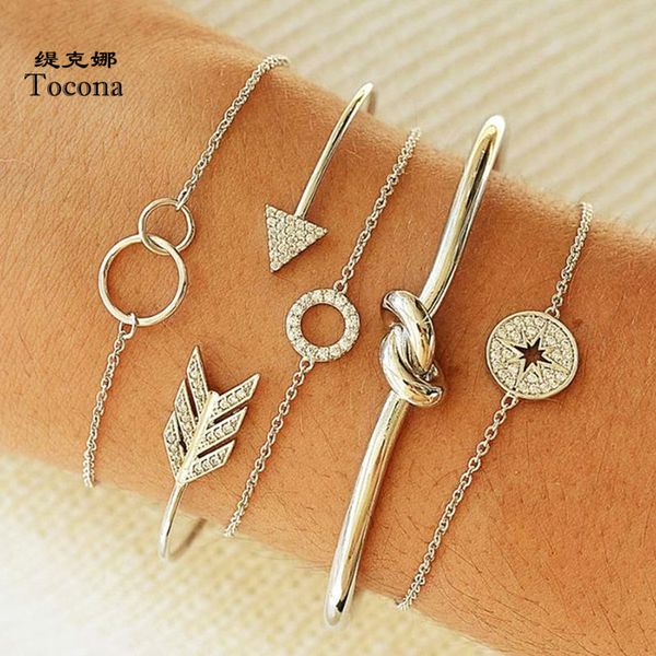 

vintage 5 pcs/sets bracelet for women ladies round geometric design bangles crystal stone jewelry accessories 4079, White