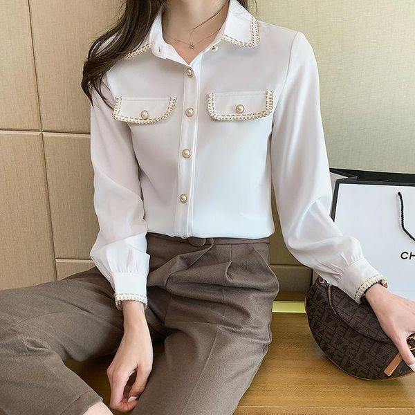 

women's blouses & shirts real po 2021 early spring xiaoxiang wind and snow spinning shirt fashion commuter long sleeve, White