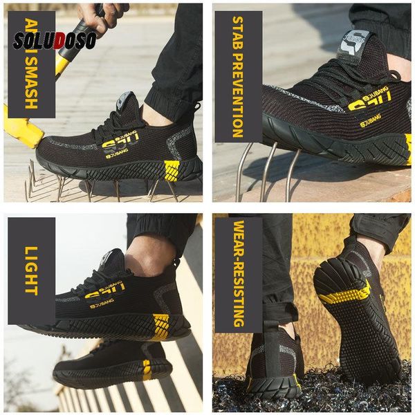 

boots 2021 breathable mesh safety shoes men light sneaker indestructible steel toe soft anti-piercing work plus size 37-48, Black