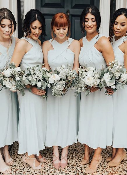 Mint Color Bridesmaid платья платья линии чая длина чая без рукавов весна лето сад сельская местность девушки горничные честь платья свадебные гостей портно