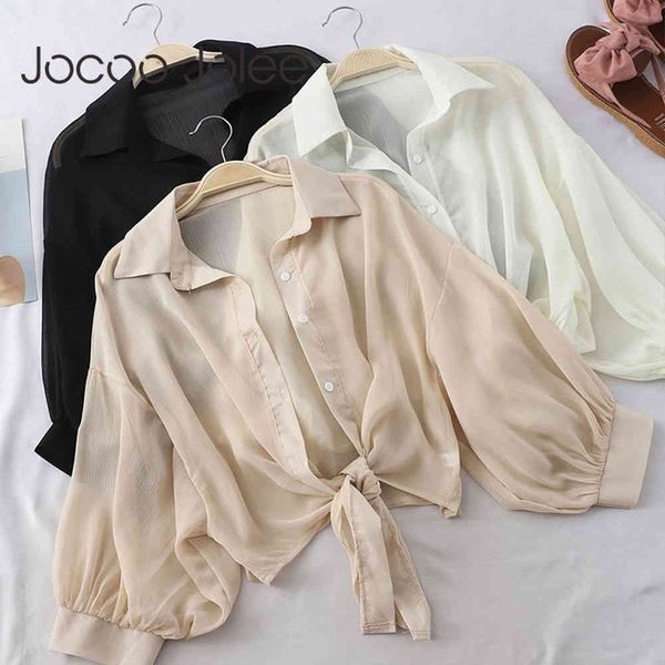 

women elegant solid turn down collar shirt summer batwing sleeve cropped casual chiffon blouses bowknot tunic 210428, White