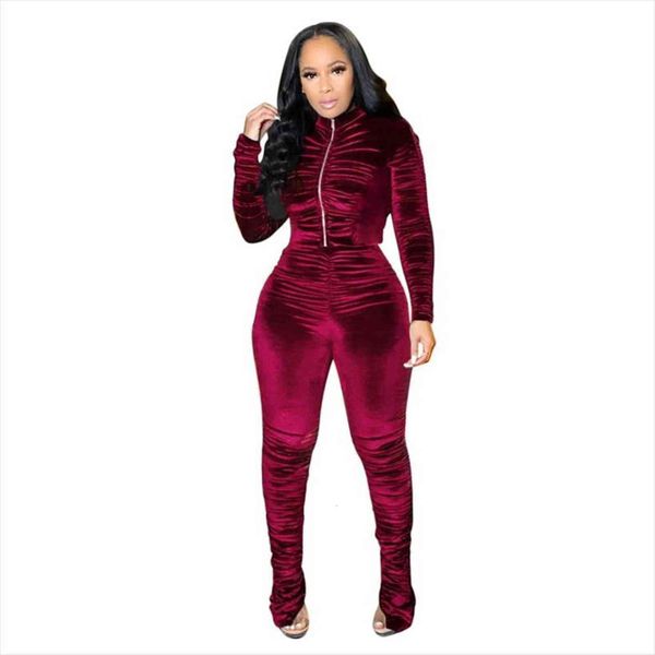 

velour tracksuit 2 piece set womenpant crop and stacked sweat suits matching sets velvet ruched two, White