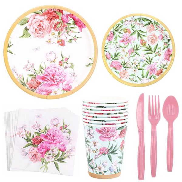 

disposable dinnerware hawaiian garden party decoration tableware flower plate paper cup napkin summer birthday wedding supplies
