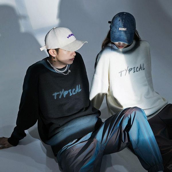 

sweater men pullover loose gradient knit printed letter o-neck long sleeve t-shirt soft trend fashion sweaters tide men's vests, Black;white