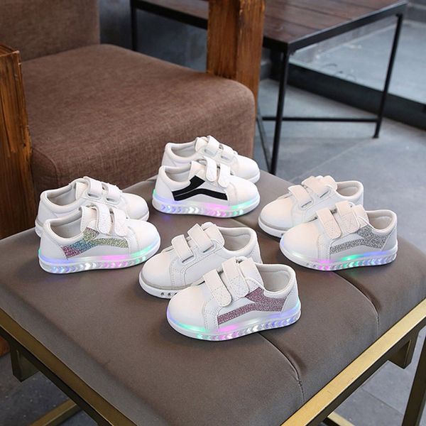 

Led Luminous Children Sneaker Shoes Kids Baby Girls Boys Striped Bling Flat Sport Running Casual Sneaker Shoes zapatillas, Black
