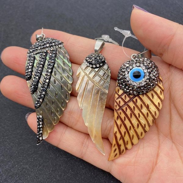 

charms wing-shaped black shell diamond pendant for diy necklace jewelry making wholesale designer fashion woman accessories, Bronze;silver