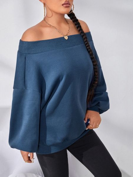 

off shoulder drop shoulder lantern sleeve pullover f0un#, White;black