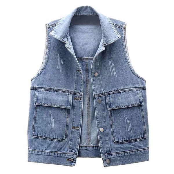 

women's vests women denim vest jacket outerwear slimshort waistcoat casual sleeveless big pocket female summer all-match splicing coat, Black;white