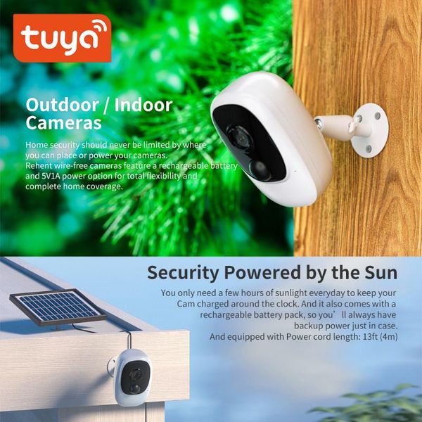 

cameras tuya wifi 1080p solar panel rechargeable battery camera built-in and two-way audio ip66 certified waterproof smart life