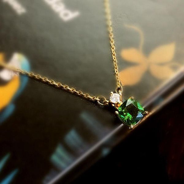 

pendant necklaces 2021 korean gold color green crystal square zircon cz necklace for women girls gifts simple summer party jewelry, Silver