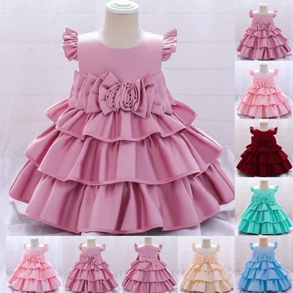 

girl's dresses summer solid ceremony baptism dress first birthday for baby girl clothing floral princess party cake, Red;yellow