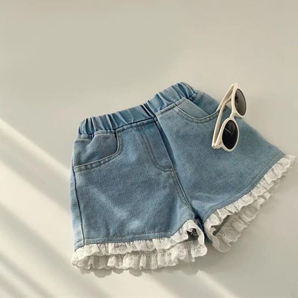 

shorts 2021 girls princess denim teenage girl summer lace pants kids clothes children multi-pockets jean casual short for baby, Black