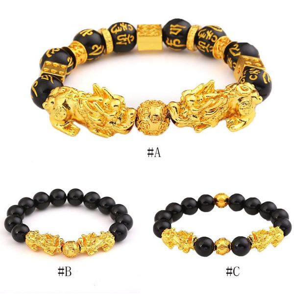 

charm bracelets bracelet obsidian stone beads men women wristband gold black pixiu wealth and good luck fashion jewelry, Golden;silver