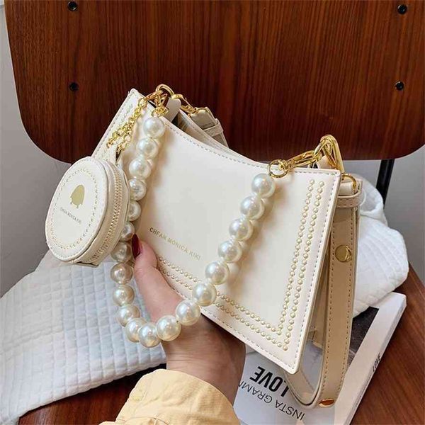 

french women's 2021 new pearl chain one shoulder messenger mobile phone armpit bag