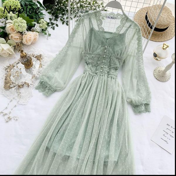 

chic mesh patchwork vintage elegant women dresses exquisite beading long korean fashion high waist dress1h473, Black;gray