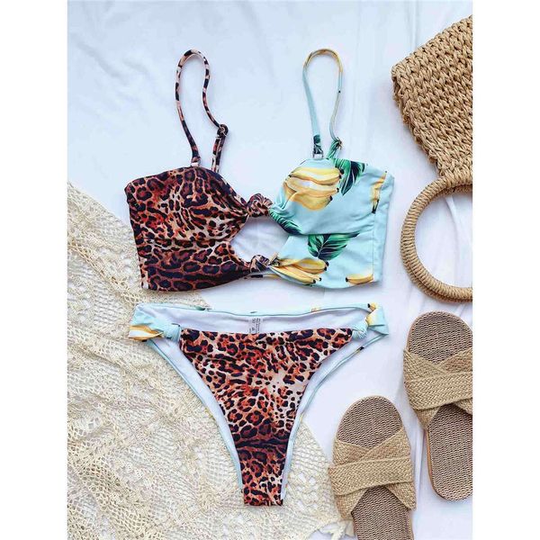 

splicing leopard printed bikini women swimwear female swimsuit two-pieces bikini set bather bathing suit swim lady k2910