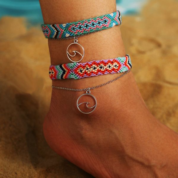 

wave pendant beach foot chain creative folk hand woven foot accessories, Red;blue
