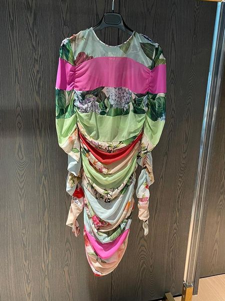 

casual dresses patchwork silk cloth colorful draped mini dress women elastic soft o-neck plle up sleeve bodycon lady 2021, Black;gray