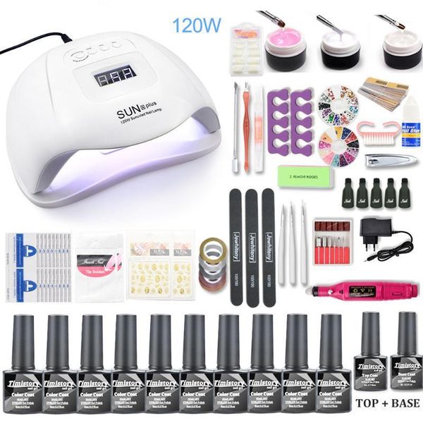 

nail set 120w uv led lamp for manicure 10pcs gel polish kit soak off varnish art dryer machine tools1