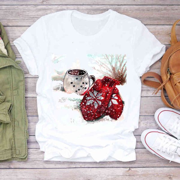 

women's t-shirt women christmas clothing winter time sweet 90s cute year print lady t-shirts tshirt ladies graphic female tee, White