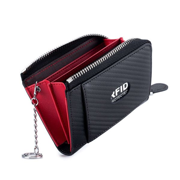 

the wallet business bag leather carbon fiber japanese zipper business men's card zero wallet rfid, Black