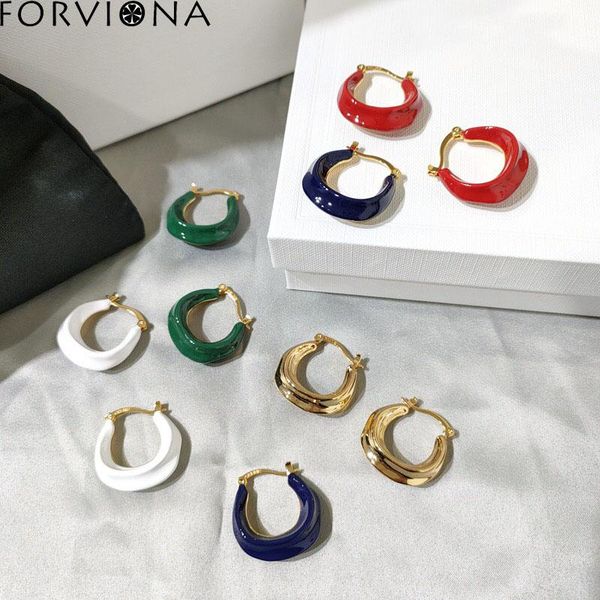 

hoop & huggie forviona 2021 french retro style arc round earrings 925 sterling silver color enamel hong kong jewelry, Golden;silver