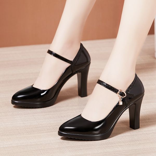 

luxury dress shoes patent leather pointed thin heel women's show high heels cheongsam performance comfortable shallow mouth work single, Black