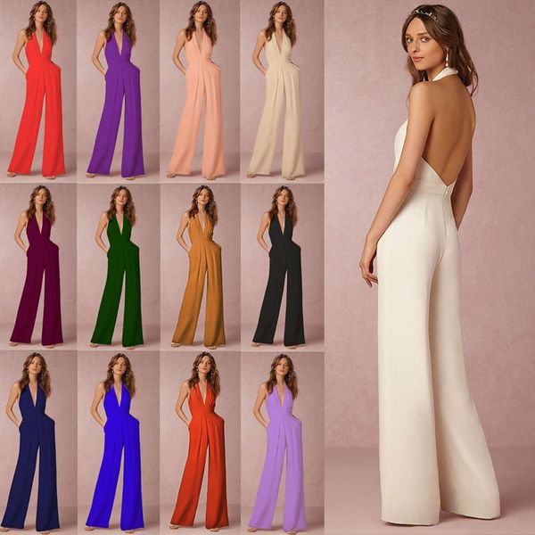 

women's pants & capris autumn casual jumpsuit sleeveless with neck, Black;white