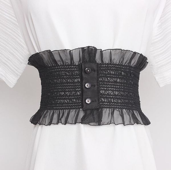 

women's runway fashion white black elastic chiffon cummerbunds female dress corsets waistband belts decoration wide belt r3071, Black;brown