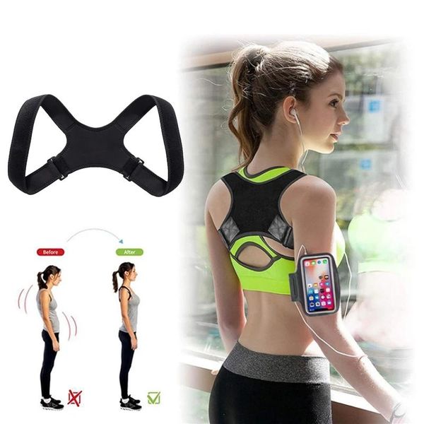 

posture corrector back adjustable shoulder spine support trainer for lumbar pain relief, Black;blue