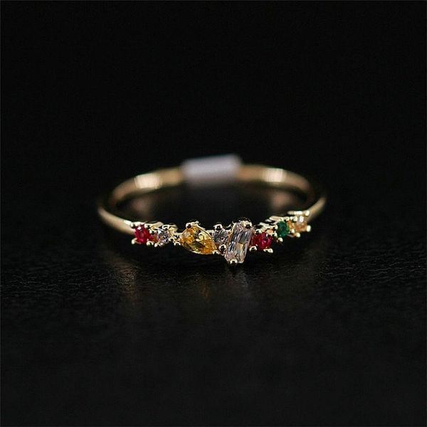 

cluster rings designer original slim color plated tourmaline crystal opening adjustable ring light luxury inlaid small diamond jewelry, Golden;silver