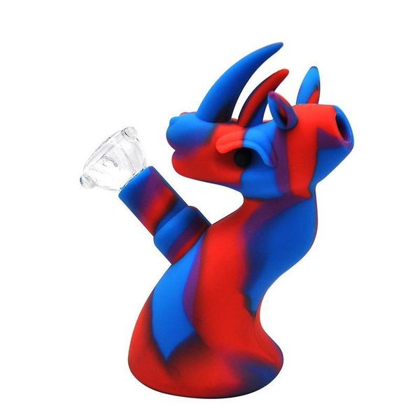 

5 inches Silicone Bong with glass bowl Cute Dinosaur shape different colors Portable glass bong dab rig