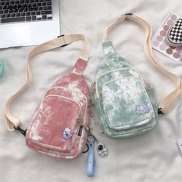

evening bags students big capacity tie-dye shoulder women canvas cross body harajuku teens retro ulzzang all-match school flap bag chic