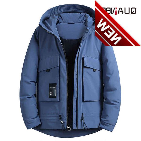 

men's short down jacket 2021 new korean style thick tooling men women's white duck male hoodedfashion warm, Black